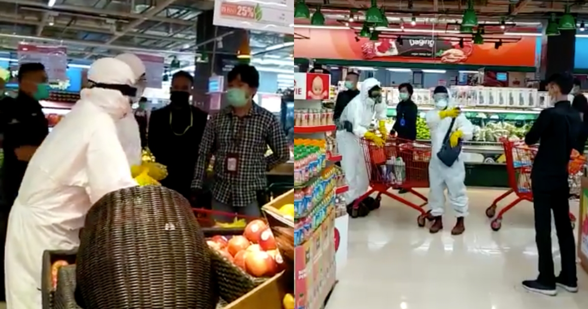 A couple of videos showing people donning hazmat suits at a supermarket in Jakarta has gone viral over the weekend, sparking anger from netizens and at least one government official amid a crucial shortage of personal protective equipment (PPE) for healthcare workers caring for COVID-19 patients across Indonesia. Screenshot from Twitter
