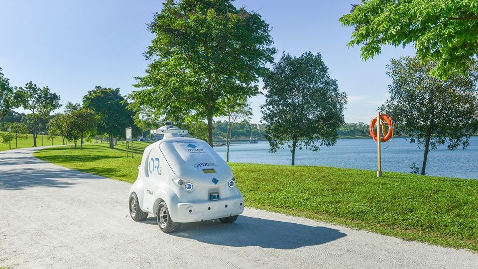 An O-R3 robot patrols Bedok Reservoir Park in a photo dated last May. Photo: PUB/Facebook
