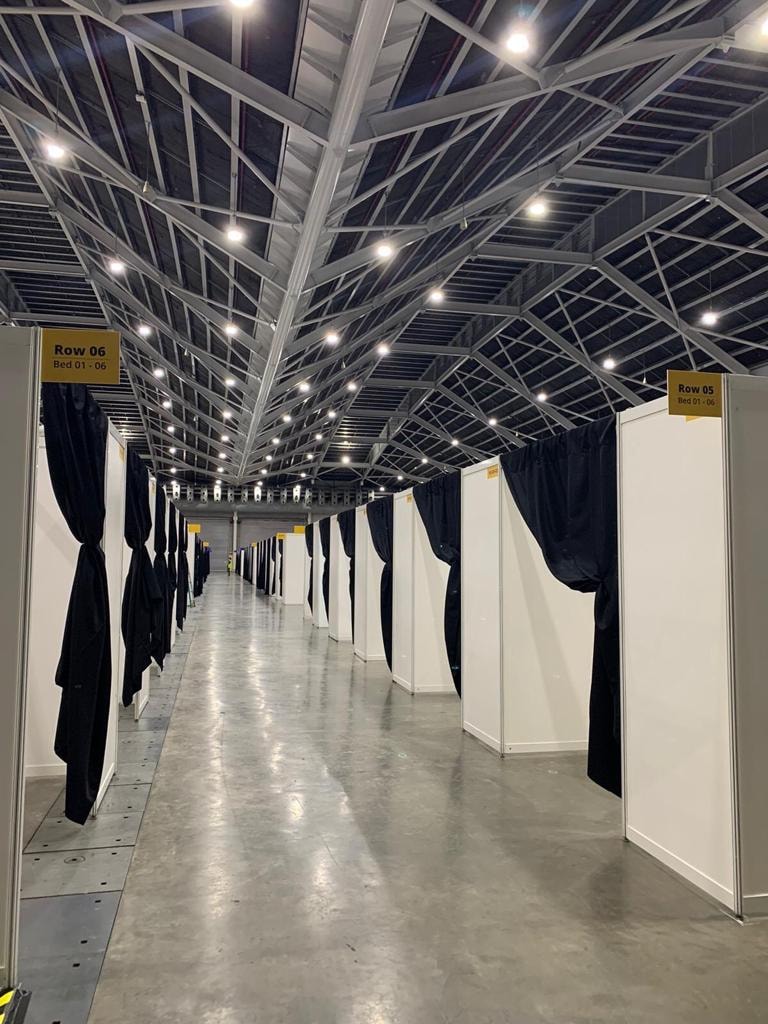 Rows of cubicles at one of the event halls at Singapore Expo. Photo: Gilbert Goh/Facebook
