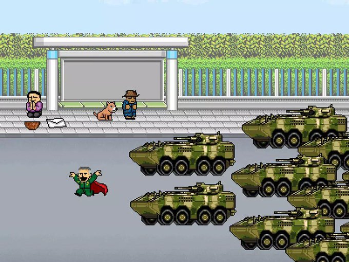 An 8-bit-style cartoon posted by Twitter user @Avengers_CIA.

