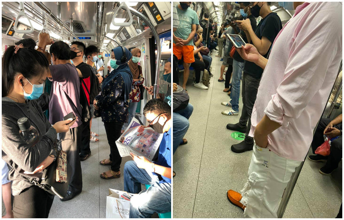 Commuters stand close to each other on trains today. Photos: Denise Loh, Amylia Koh/Facebook