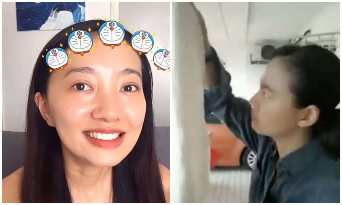 Malaysian actress Chelsia Ng, at left, and TikTok user @Nablur did their best Doraemon impressions. Images: @Chelsiang/Instagram, @Nablur/TikTok