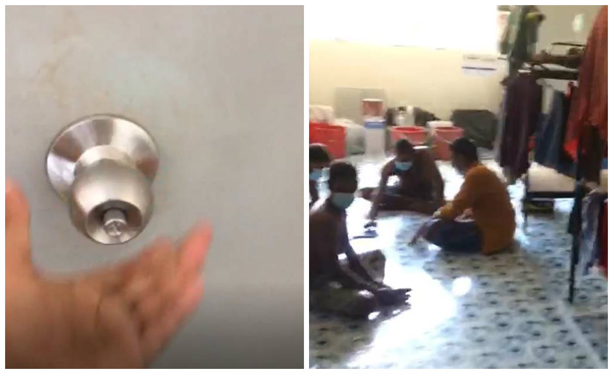 Screenshots from videos the Transient Workers Count Too say migrant workers shared with them. Images: TWC2/Facebook
