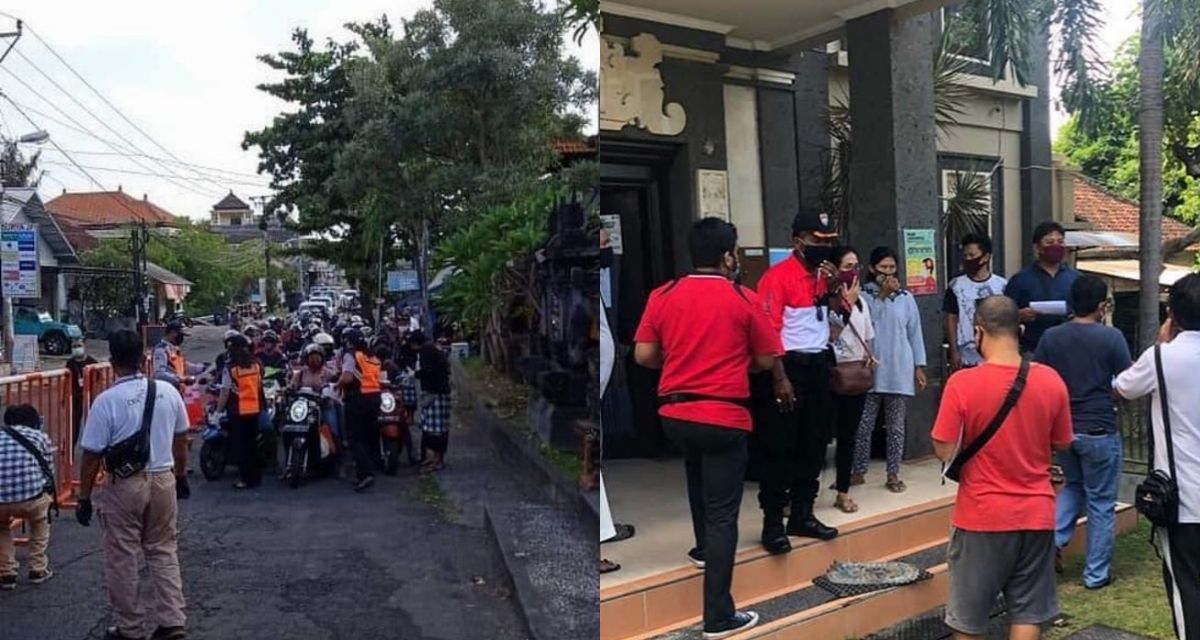 The first official day of the Restrictions on People’s Activities (PKM) protocol in Denpasar appears to have produced a few hiccups. Photos: Twitter and Facebook