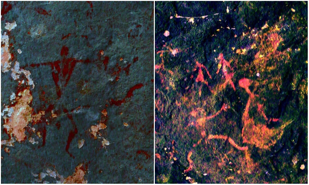 Paintings recently discovered inside a cave of Khao Sam Roi Yod National Park. Images: Fine Arts Office, Ratchaburi / Facebook
