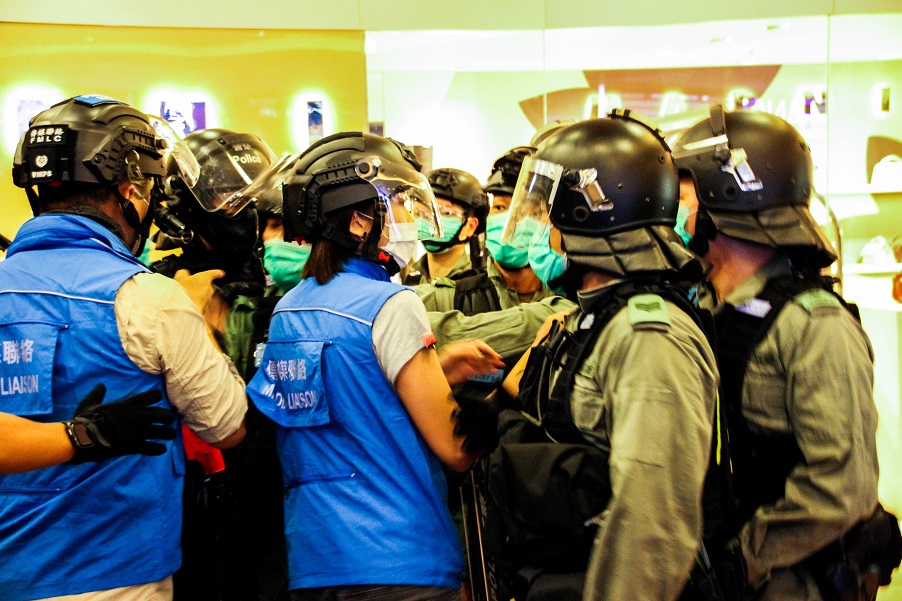 Police were observed fighting with each other during the Harbour City demonstration. Photo: Tommy Walker