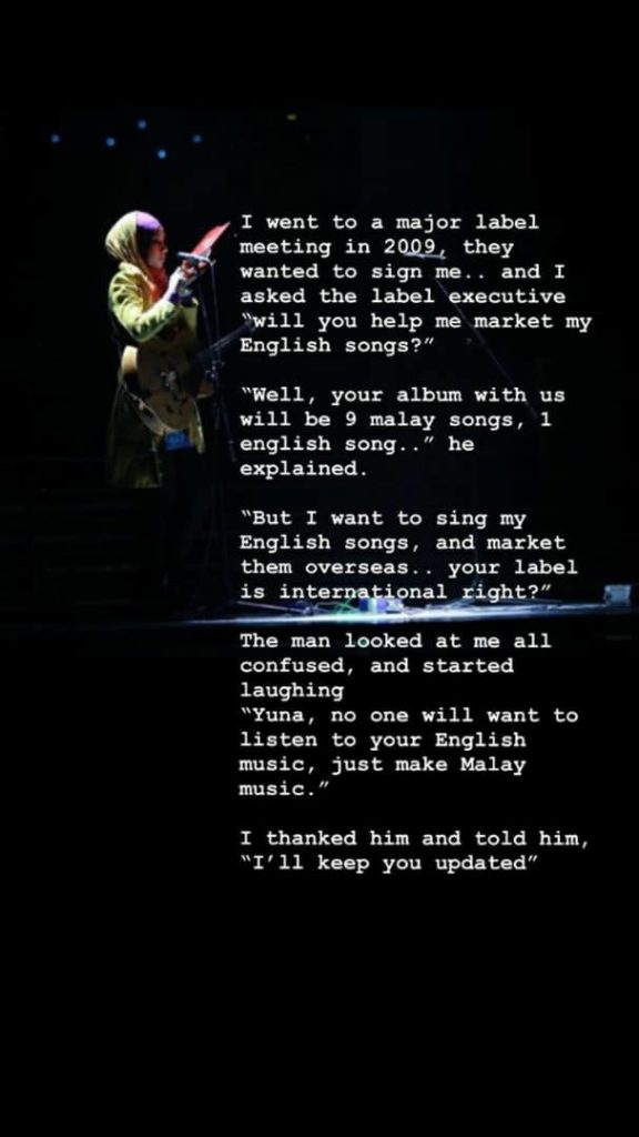 Yuna shared a post on her Instagram stories about an incident that happened to her when she was trying to sell her music. Photo: Instagram @yuna