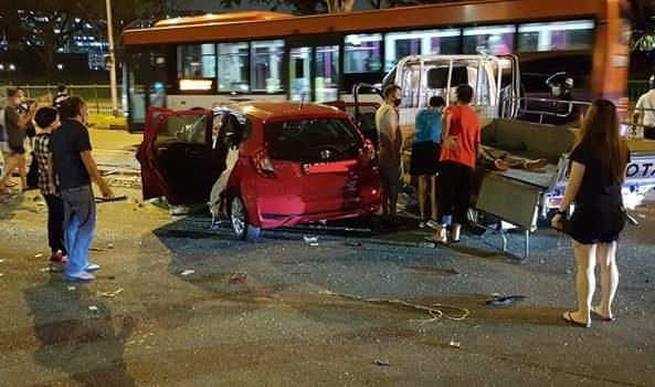 Aftermath of road traffic incident in Bedok North. Photo: Singapore roads accident.com/Facebook