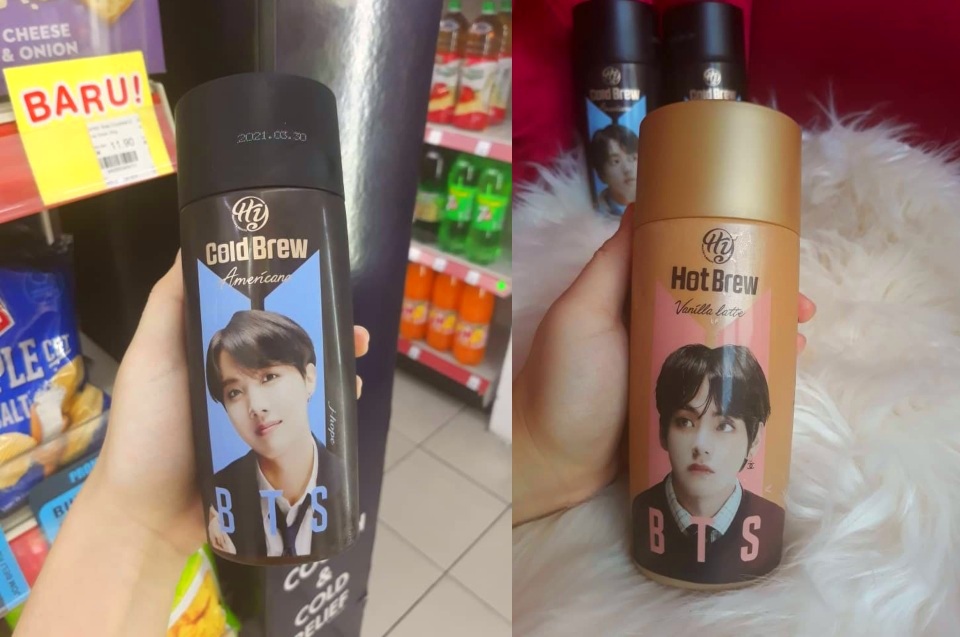 BTS coffee cups from 7-Eleven featuring members J-hope and V. Photo: Coconuts KL 