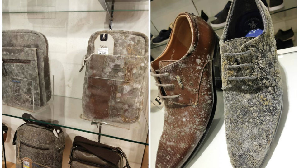 Moldy leather bags and shoes in the Metrojaya department store. Photos: Nex Nezeum/Facebook