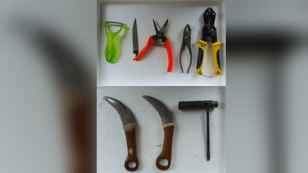 Eight different tools carried by the suspect. Photos: Singapore Police Force