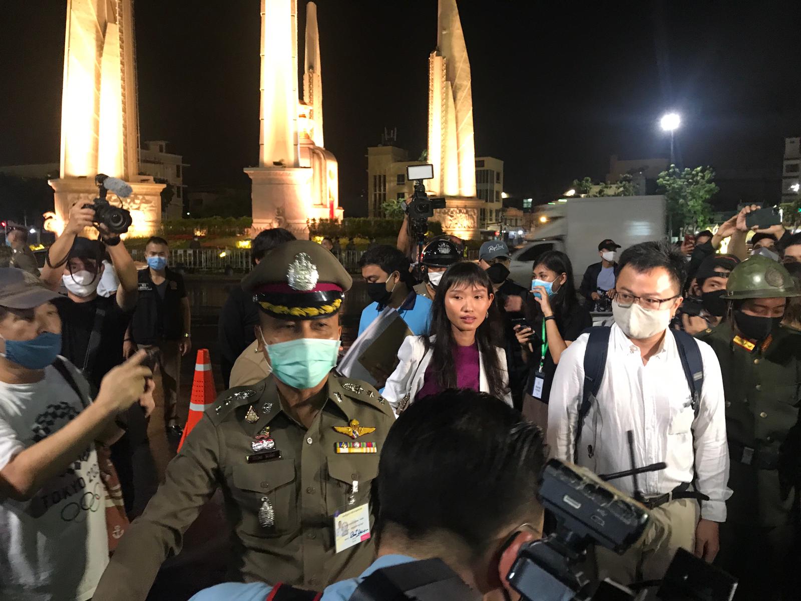 Police obstruct a gathering early Wednesday morning at the Democracy Monument to commemorate the 1932 revolt that brought democracy to Thailand. Photo: Thai Lawyers For Human Rights