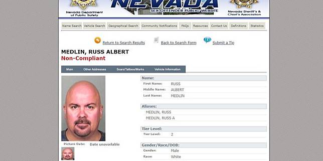 Russ Medlin in Nevada’s sex offender registry.