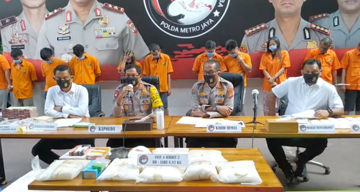 The Jakarta Metro Police during a live press conference on Monday. Screengrab: Youtube