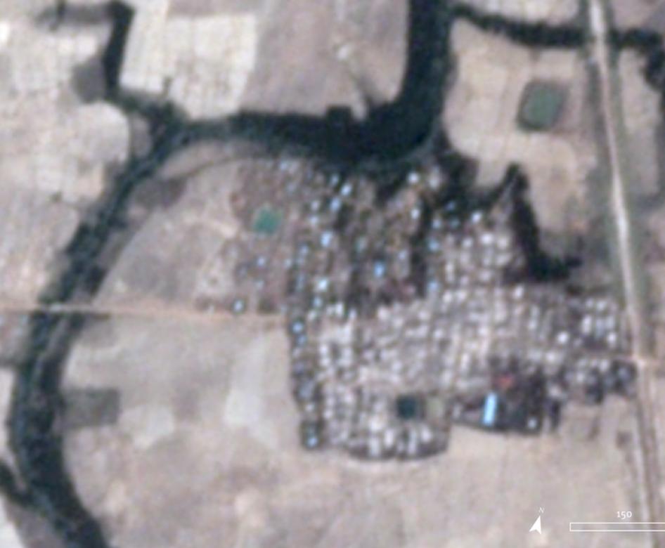 Human Rights Watch found about 200 burned buildings in Rakhine's Let Kar community on May 18, two days after the same satellite imagery found no such damage. Image: Human Rights Watch / Planet Labs