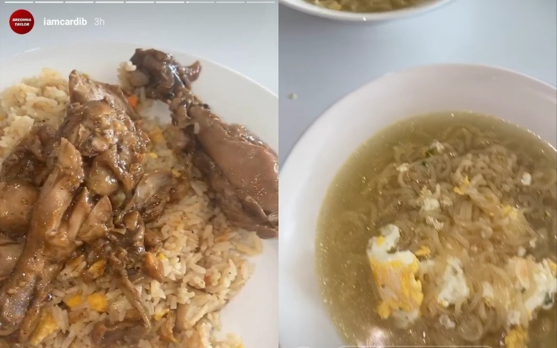 Cardi B’s social media uploads of what appears to be ayam masak kicap (left) and Indomie (right).