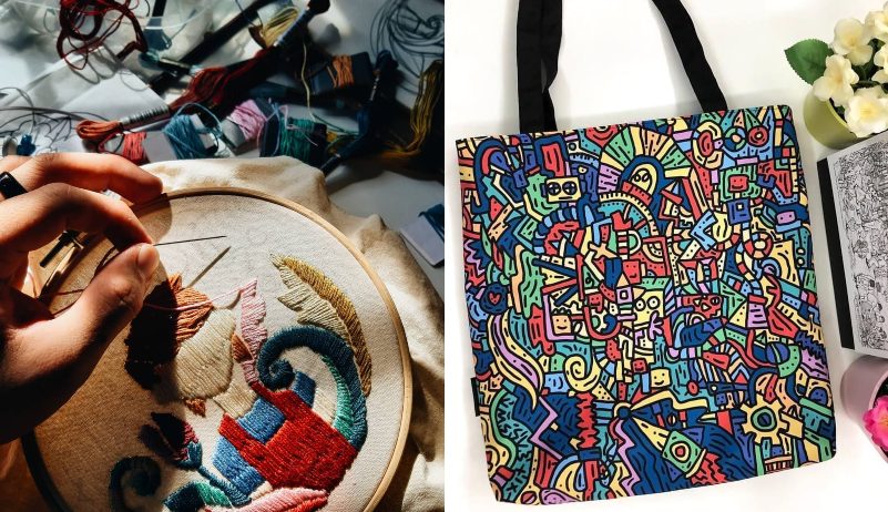 Amir creates embroidery and tote bag art. Photo: Amir Sabri / Instagram