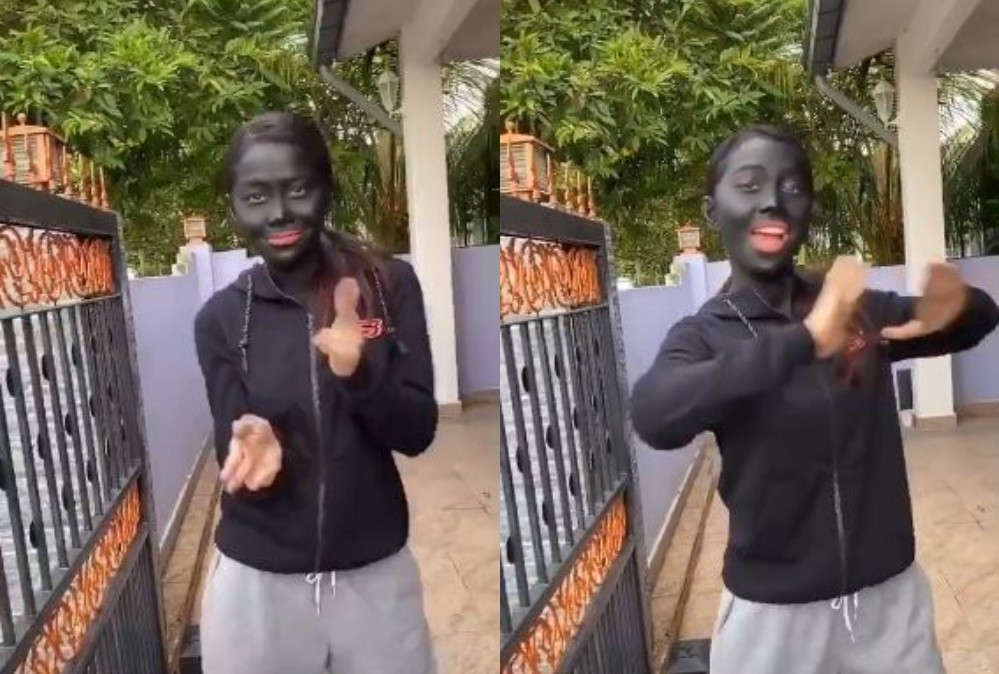 Screenshots of the TikTok video in which the actress is wearing blackface. Photo: Danny Boo /Twitter