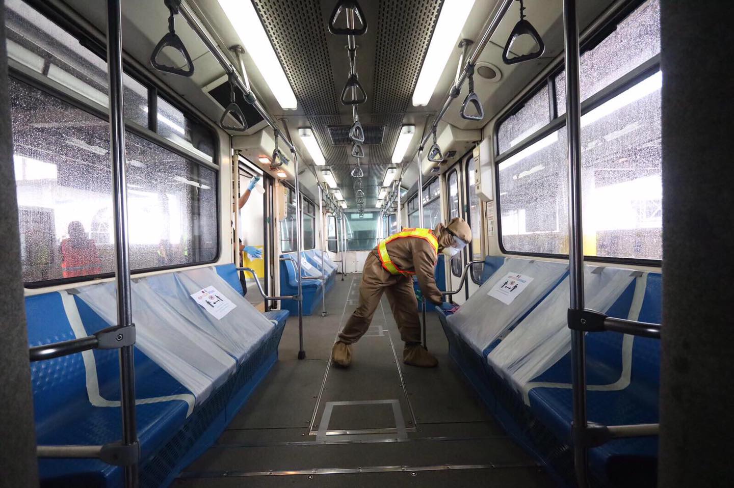 Trains are disinfected as MRT-3 temporarily shuts due to a rise in virus-hit personnel <i></noscript>Photo: DOTr – MRT3 / FB</i>