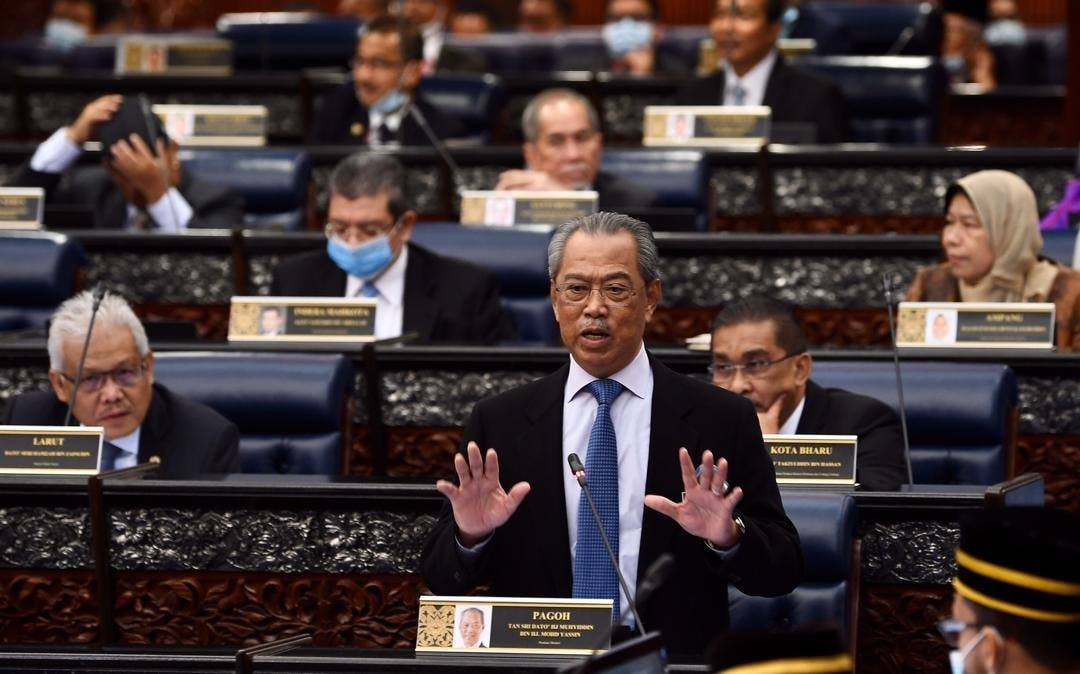 Prime Minister Muhyiddin Yassin speaking at the parliament session on 13 July. Photo: Muhyiddin Yassin /Facebook
