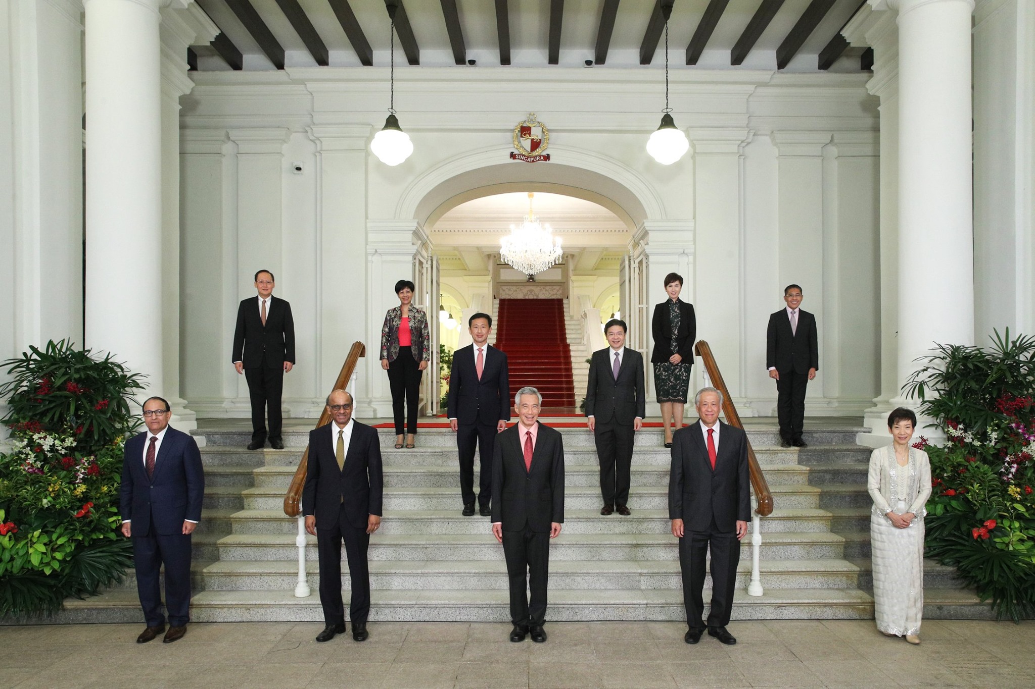 Half of the cabinet at the Istana. Photo: Lee Hsien Loong/Facebook
