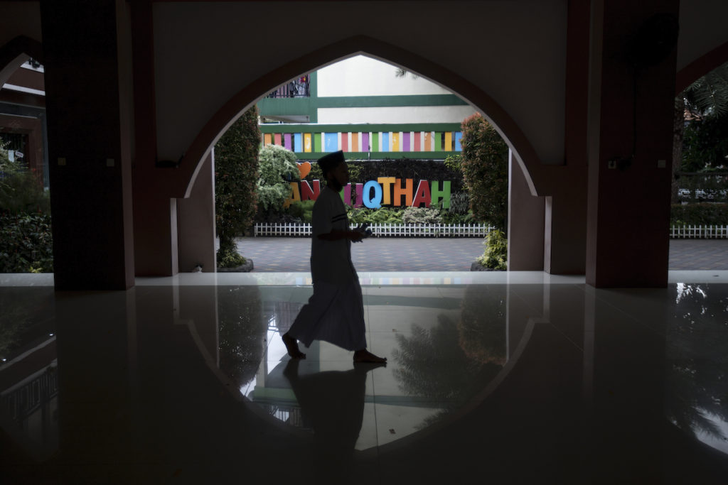 A mosque is literally steps away for students of An Nuqthah Islamic Boarding School. Photo: Coconuts Media/Agung