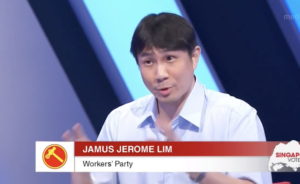 Jamus Lim during the political debate. Image: CNA/YouTube