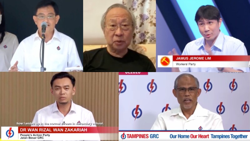 Clockwise from top left, Heng Swee Keat, Tan Cheng Bock, Jamus Lim, Masagos Zulkifli, Wan Rizal Wan Zakariah. All images taken from social media.
