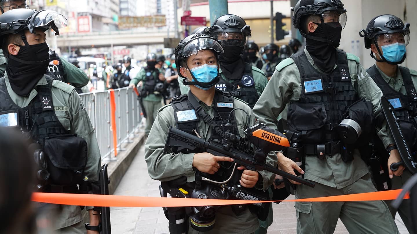 Hong Kong police stand by in Causeway Bay on July 1, 2020. Photo via Facebook/League of Social Democrats