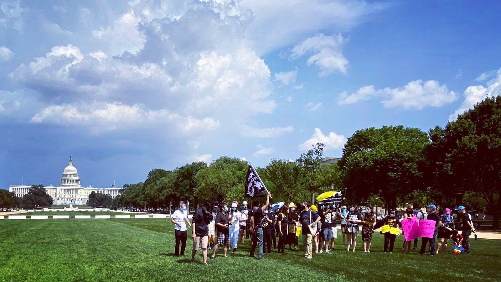 Activists rally support for the Hong Kong Safe Harbor Act on the National Mall in Washington DC on July 5, 2020. Photo via Twitter/dc4_hk