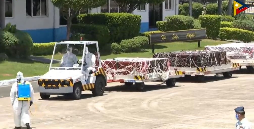The remains of overseas Filipino workers arrive today at the Ninoy Aquino International Airport. Screenshot from PTV video 