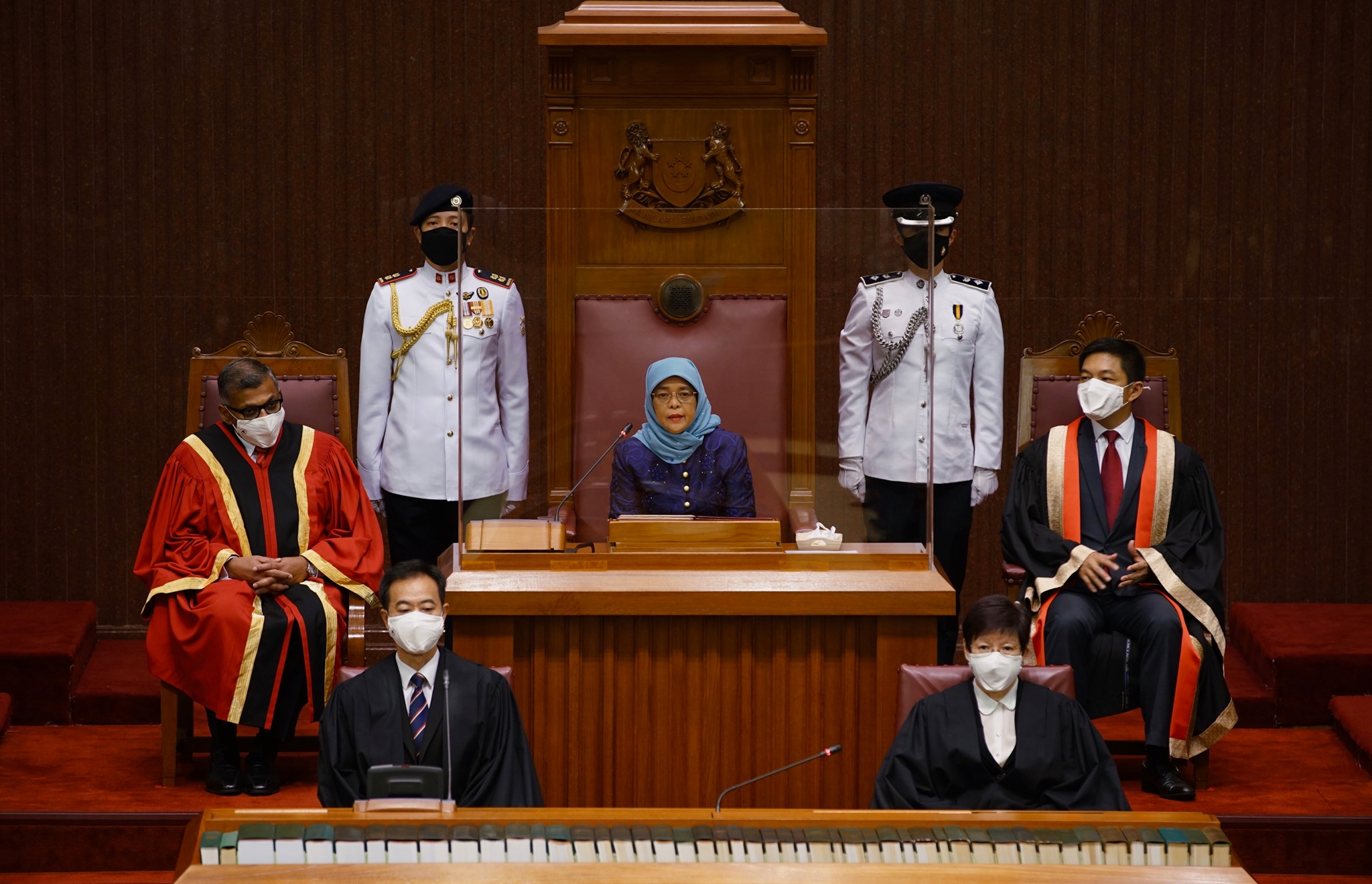 President Halima Yacob delivers an address Monday at the Parliament House. Image: Halimah Yacob/Facebook

