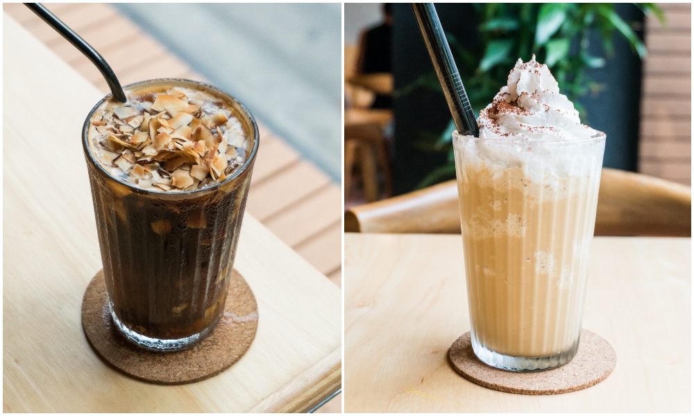 Coconut Long Black (THB120) and Coconuts Coffee Frappe (THB120).