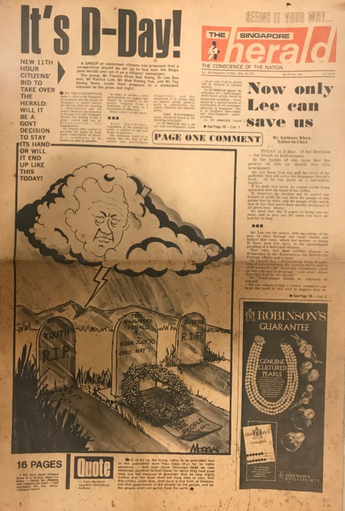 A page from the Singapore Herald dated May 28, 1971. Courtesy of Cherian George.