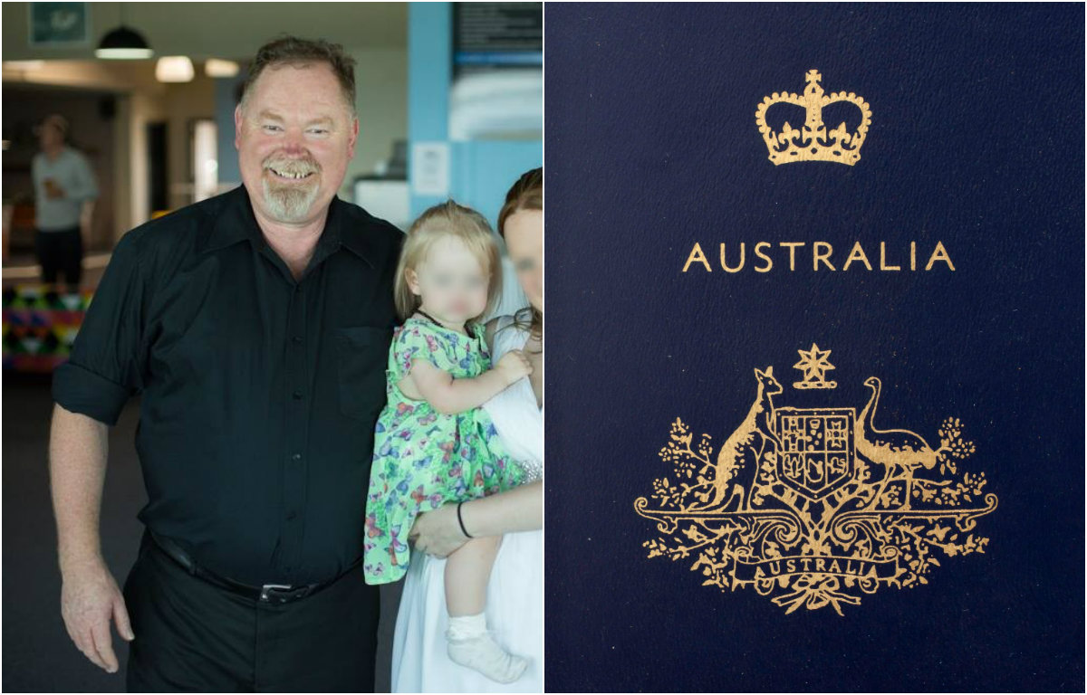 At left, Rob Colligan. The Australian passport on the right. Photos: Rob Colligan/Facebook, Museums Victoria
