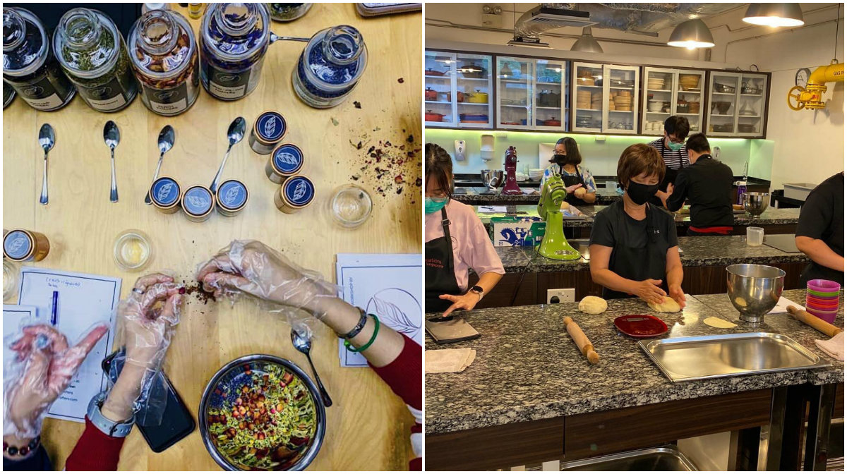 Tea blending by The Tea Crafters, at left, and a cooking class by Palate Sensations. Photos: Circles.Life
