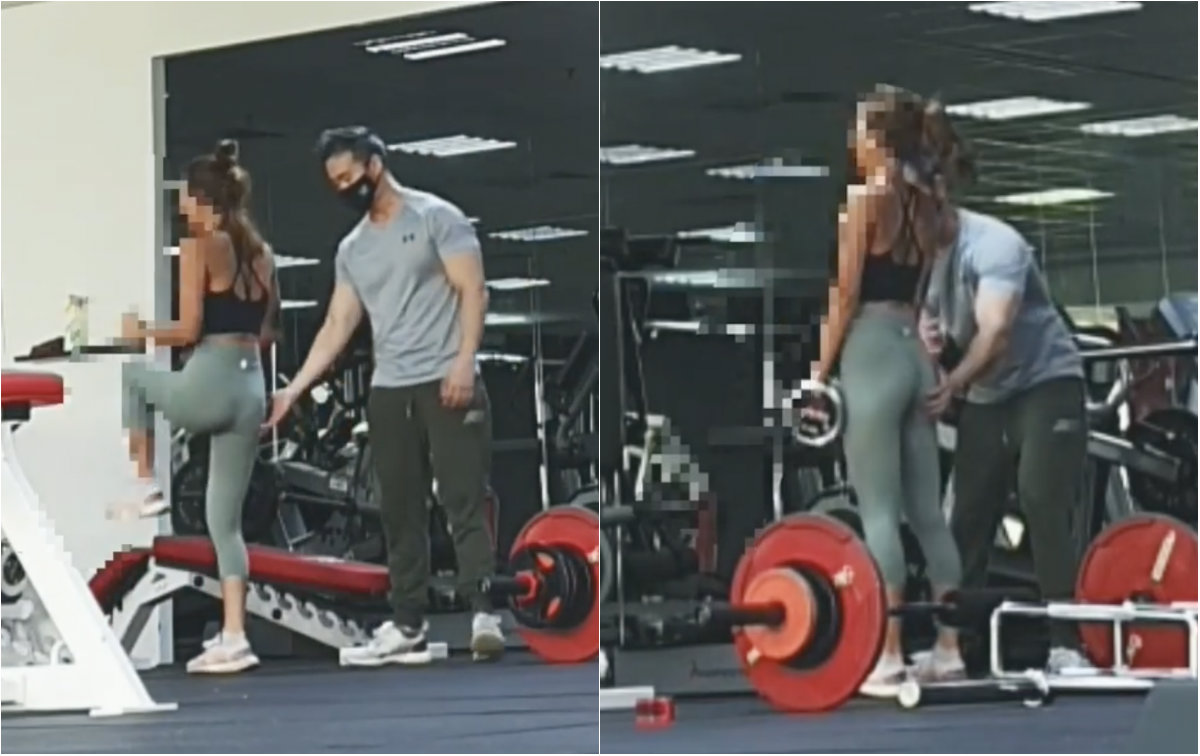 Screengrabs from the video showing trainer groping woman’s butt. Photos: Cheryl Loh/Instagram
