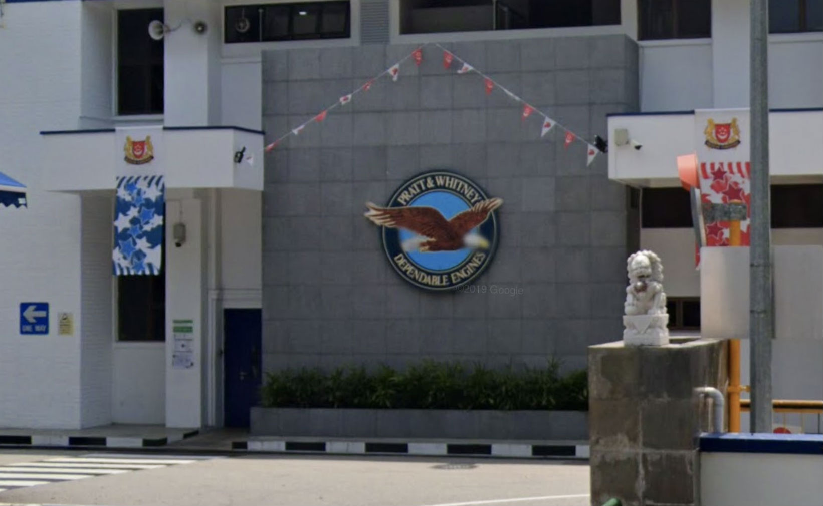 Pratt & Whitney’s emblem hangs outside the office of Eagle Services Asia in Singapore. Image: Google