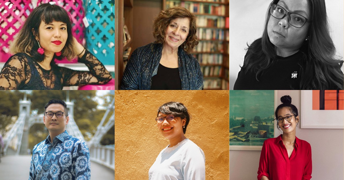 Clockwise from top left: Jackie Wang, Meira Chand, Tania De Rozario, Elaine Castillo, Nuraliah Norasid, and PJ Thum Photo: Singapore Unbound