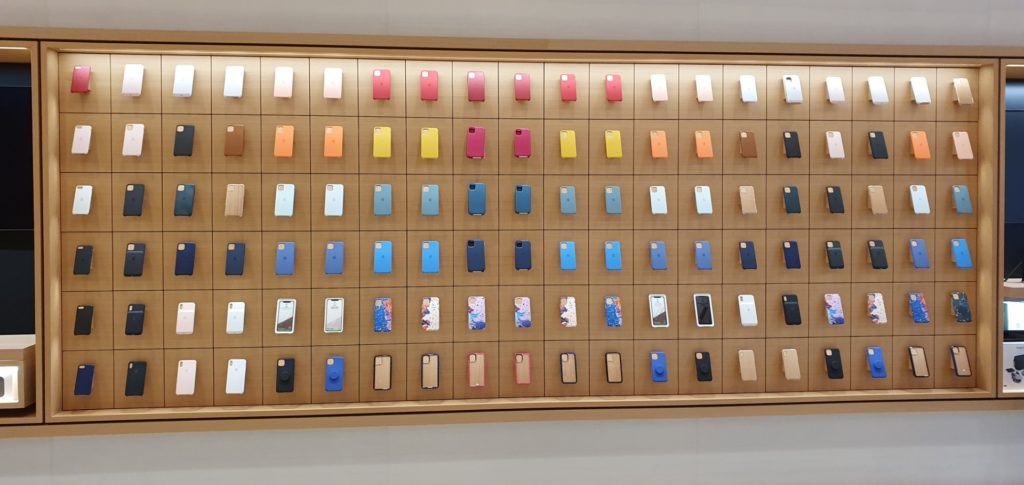 The phone case wall with drawers installed. Image: Coconuts Singapore