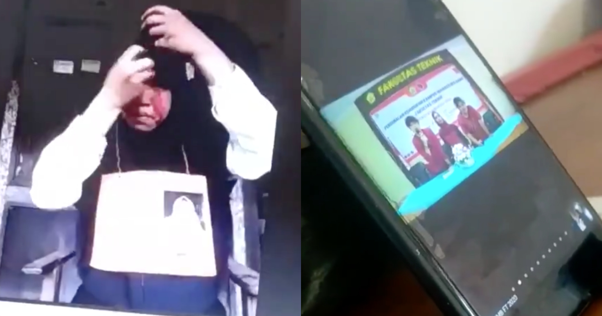 Bengkulu University’s Faculty of Engineering has become the center of controversy after a video showing a female freshman smearing red lipstick all over her face, following an order by an unseen male senior during virtual ospek, has been widely circulating on social media since yesterday. Another clip shows a freshman cowering to his senior’s aggressive verbal abuse. Screenshot from Twitter/@ababil_kuadrat