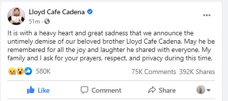 Post on Cadena's FB