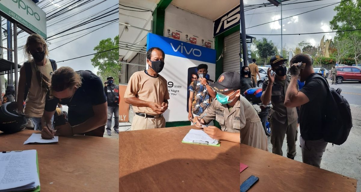 Busy first day of the mandatory mask rule. Photos: Satpol PP Badung