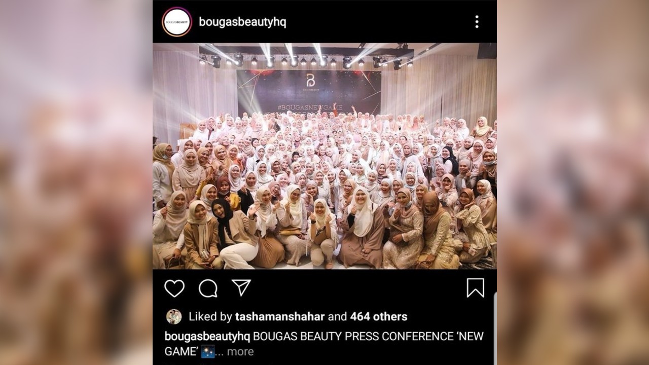A screenshot of the deleted post by Bougas Beauty and women gathering at the event. Photos: Bougas Beauty /Instagram
