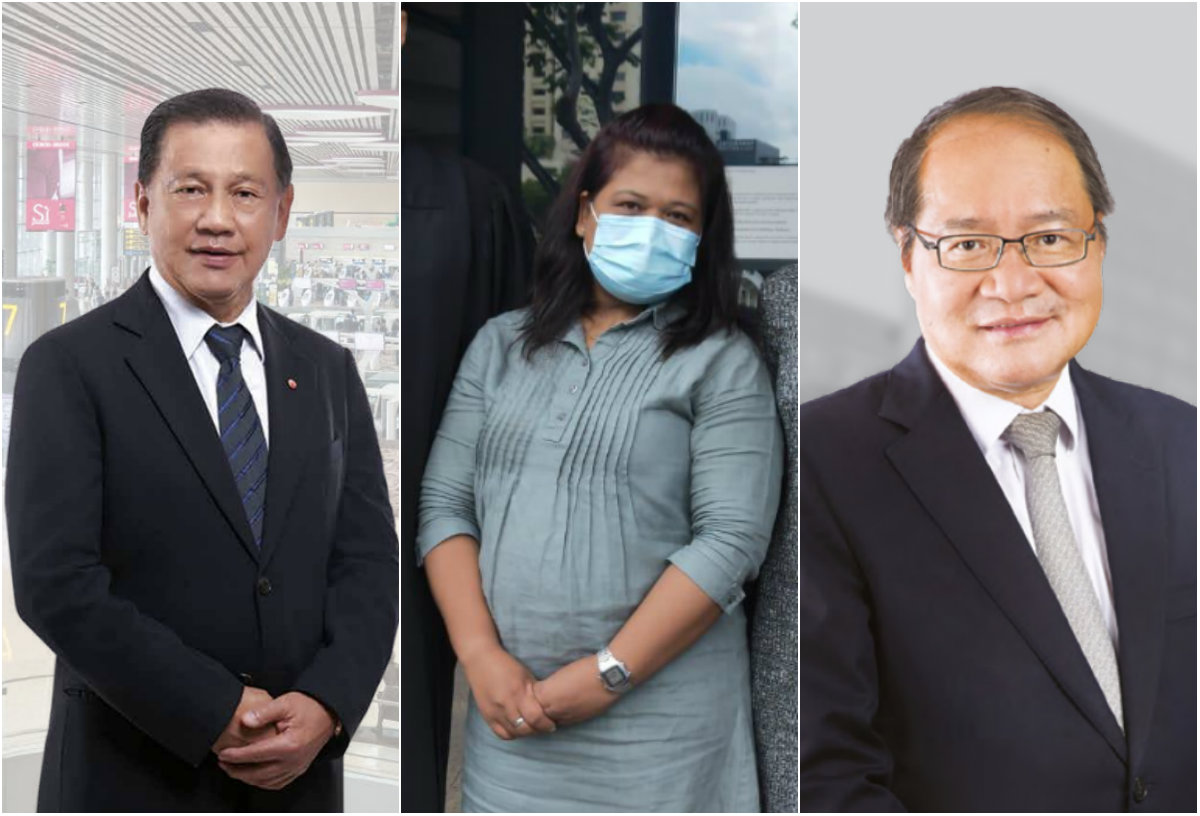 From left, Liew Mun Leong, Parti Liyani and Lucien Wong. Images: Changi Airport, Giving.sg, Attorney-General’s Chambers

