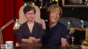 A cardboard cutout of Chief Executive Carrie Lam appears on Conan O'Brien's talk show on Sept. 8, 2020. Photo via Team Coco