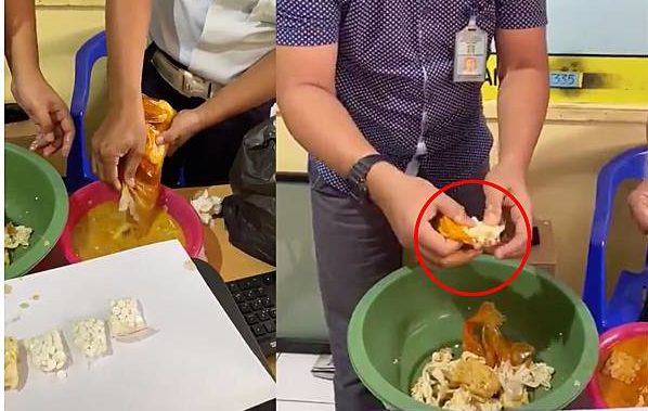 Corrections officers bust illegal antidepressants being smuggled into an Indonesian prison via tofu stew. Photos: Video screengrab