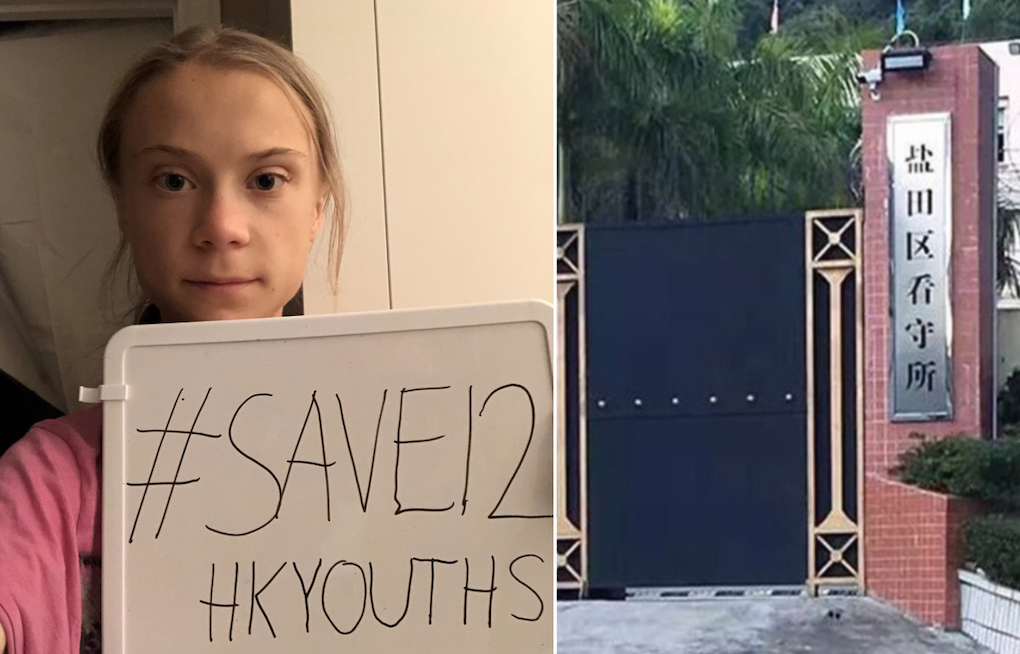 Swedish climate activist Thunberg spoke out in support of the 12 Hongkongers who have been detained at a Shenzhen facility for almost 60 days. Photos via Twitter/Greta Thunberg and Apple Daily