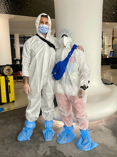 Loma and coach George Hickman arrive to 'Fight Island' in Abu Dhabi. Photo: Courtesy