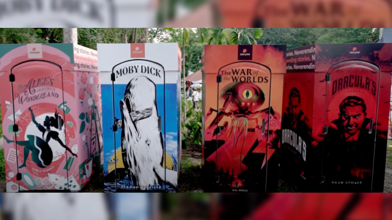 ‘Looterature’ stalls themed with different classic literate at the Garden Beats Festival. Image: Geometry/YouTube
